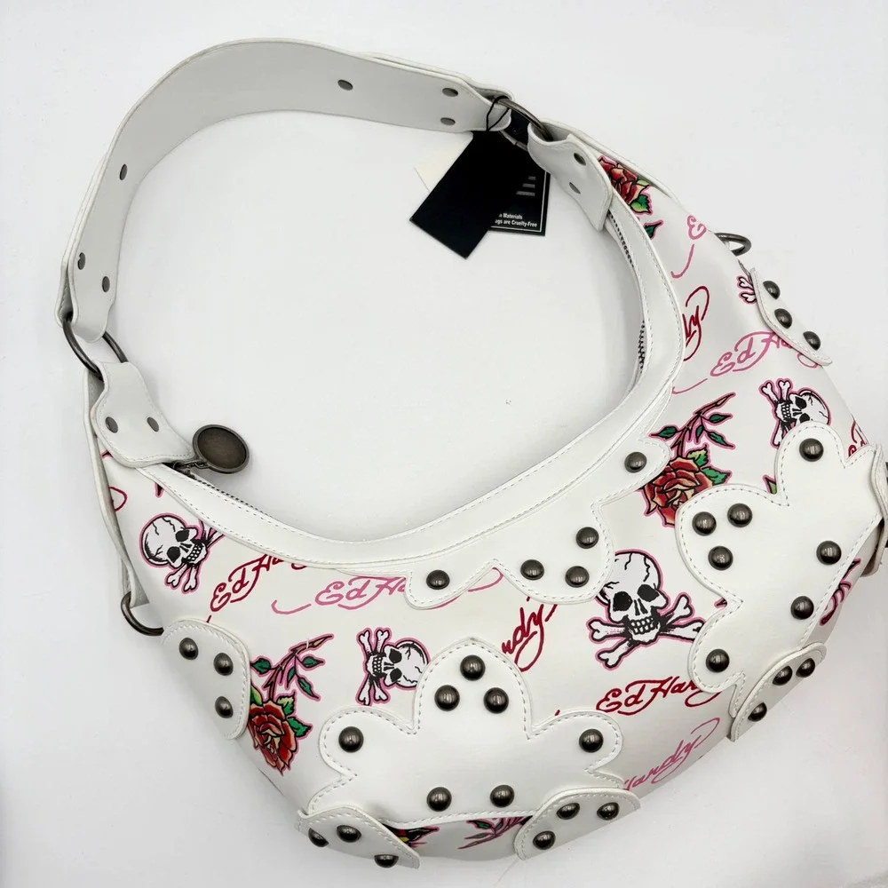 Ed Hardy White Skull‎ Rose Tattoo Hobo Shoulder Bag Purse